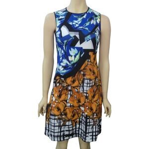 Clover Canyon Floral Scuba Fabric Stretch Sheath Dress Medium Abstract Art